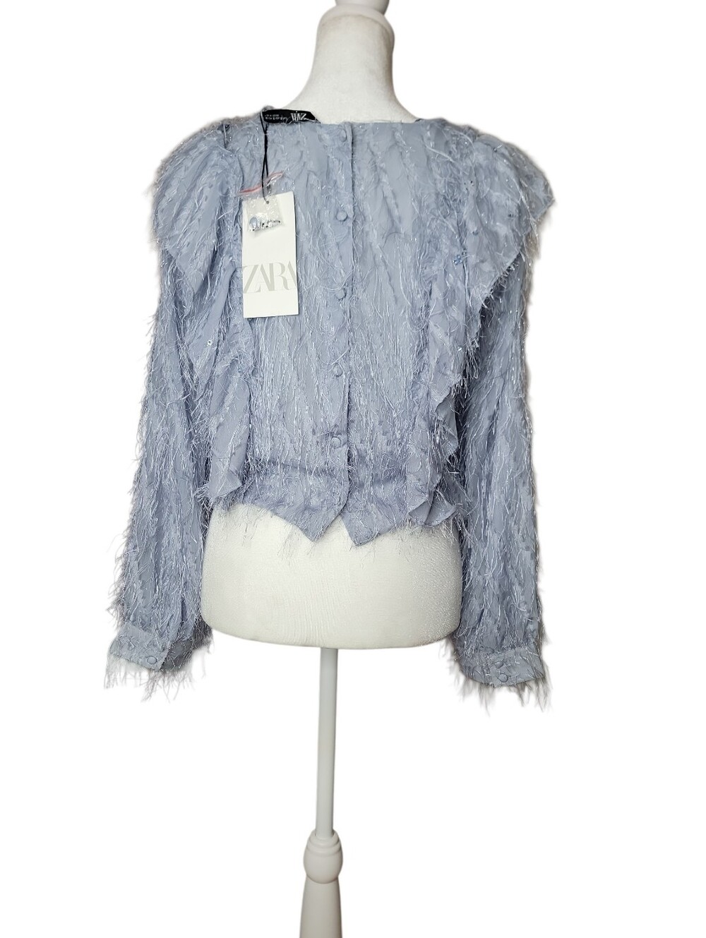 Zara Blue Feathered Sequin Small Crop Top - Picture 4 of 5